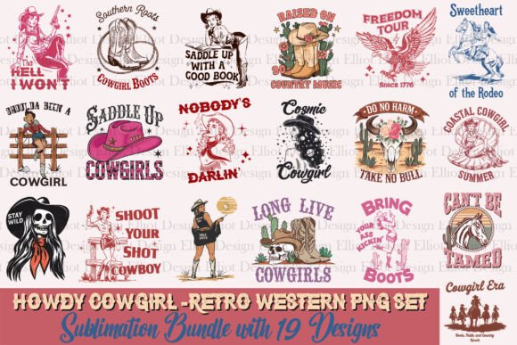 Howdy Cowgirl Retro Western PNG Bundle