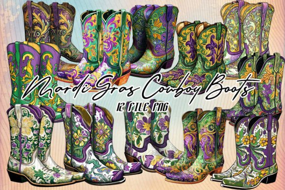 Mardi Gras Cowboy Boots Clipart Review