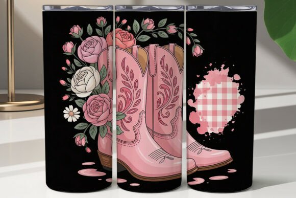 Pink Cowboy Boots Floral Design for Embroidery Projects