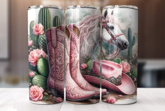 Pink Horse Western Boots Tumbler Design Review