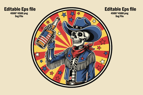 Skeleton Cowboy with American Beer: A Bold Embroidery Design for the Right Projects