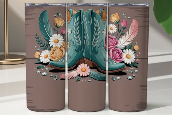 Teal Cowboy Boots Floral Tumbler Design Review for Real Projects