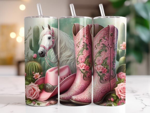 Western Boots Pink Horse 20 Oz Tumbler
